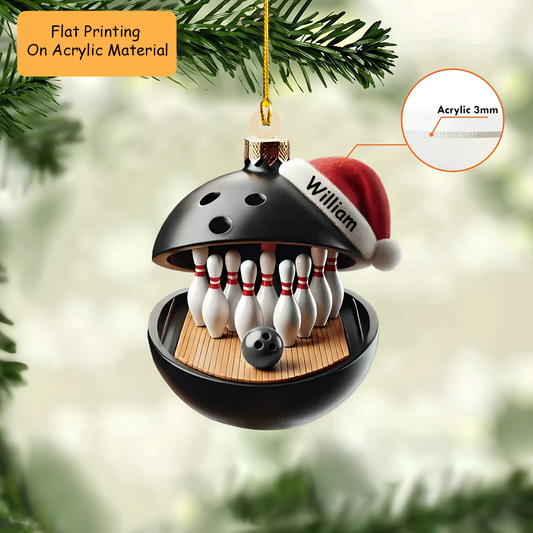 Personalized Bowling Ball Holding Pins Acrylic Ornament, Bowling Keychain, Car Ornament, Christmas Ornament Gifts