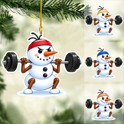 Personalized Christmas Gym Fitness Ornament, Gymmer Snowman, Custom Ornament Christmas Gift, Keychain Gym Fitness Christmas, Car Ornament Gym Fitness Christmas