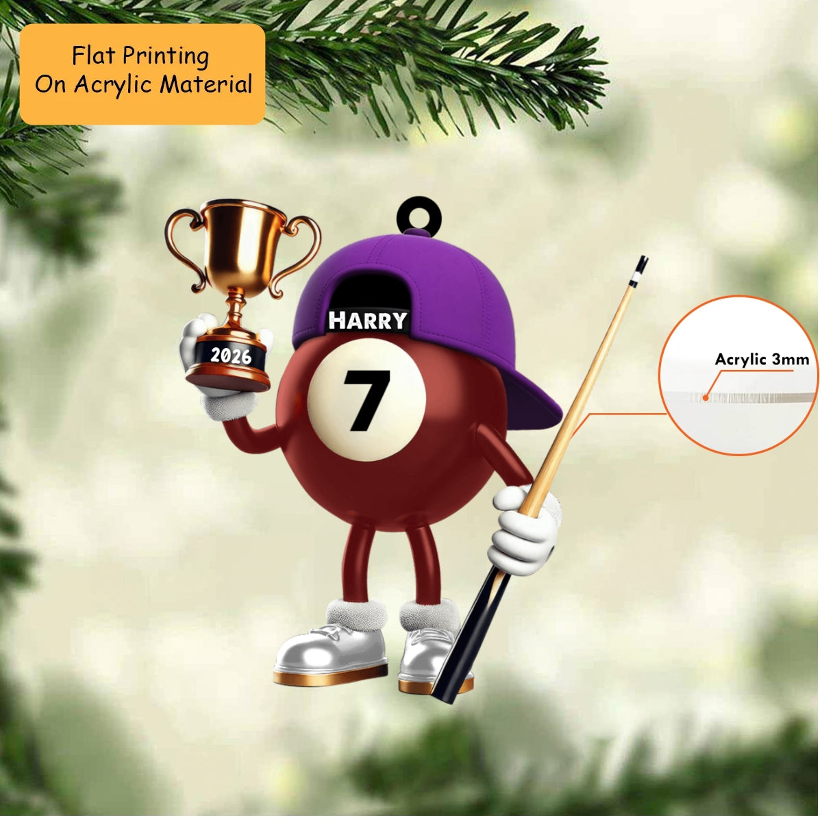 Personalized Christmas Billiard Ornament, Billiard Ball Winner Cup, Custom Ornament Christmas Gift, Keychain Billiard Christmas, Car Ornament Billiard Christmas