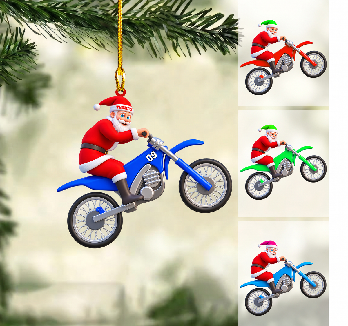 Personalized Motocross Christmas Ornament, Santa Doing Wheelie On Dirt Bike, Custom Ornament Christmas Gift, Keychain Motocross, Car Ornament Motocross