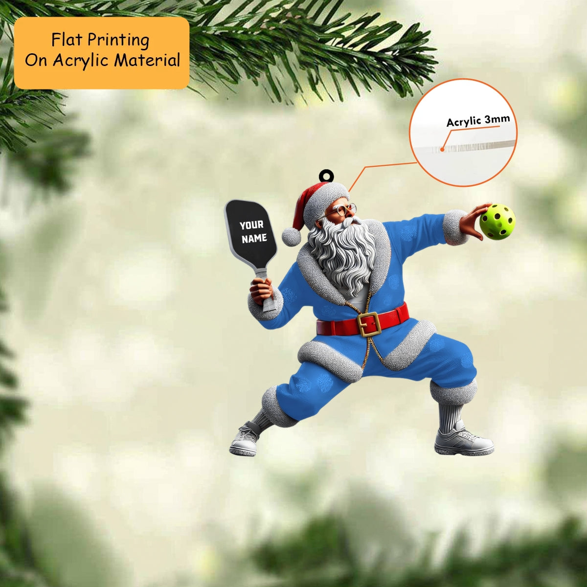 Personalized Santa Claus with Pickleball Paddle and Ball Ornament, Custom Bowling Christmas Gift, Keychain Bowling, Car Ornament Bowling