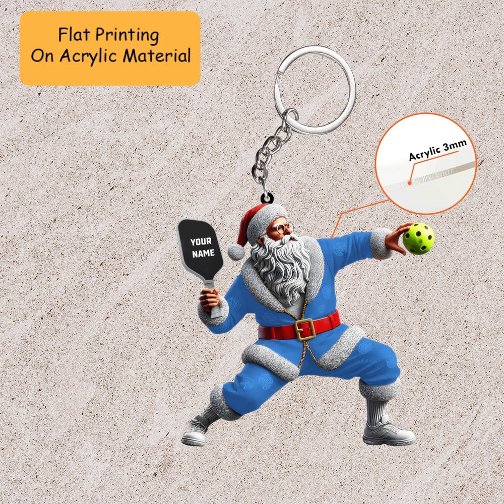 Personalized Santa Claus with Pickleball Paddle and Ball Ornament, Custom Bowling Christmas Gift, Keychain Bowling, Car Ornament Bowling