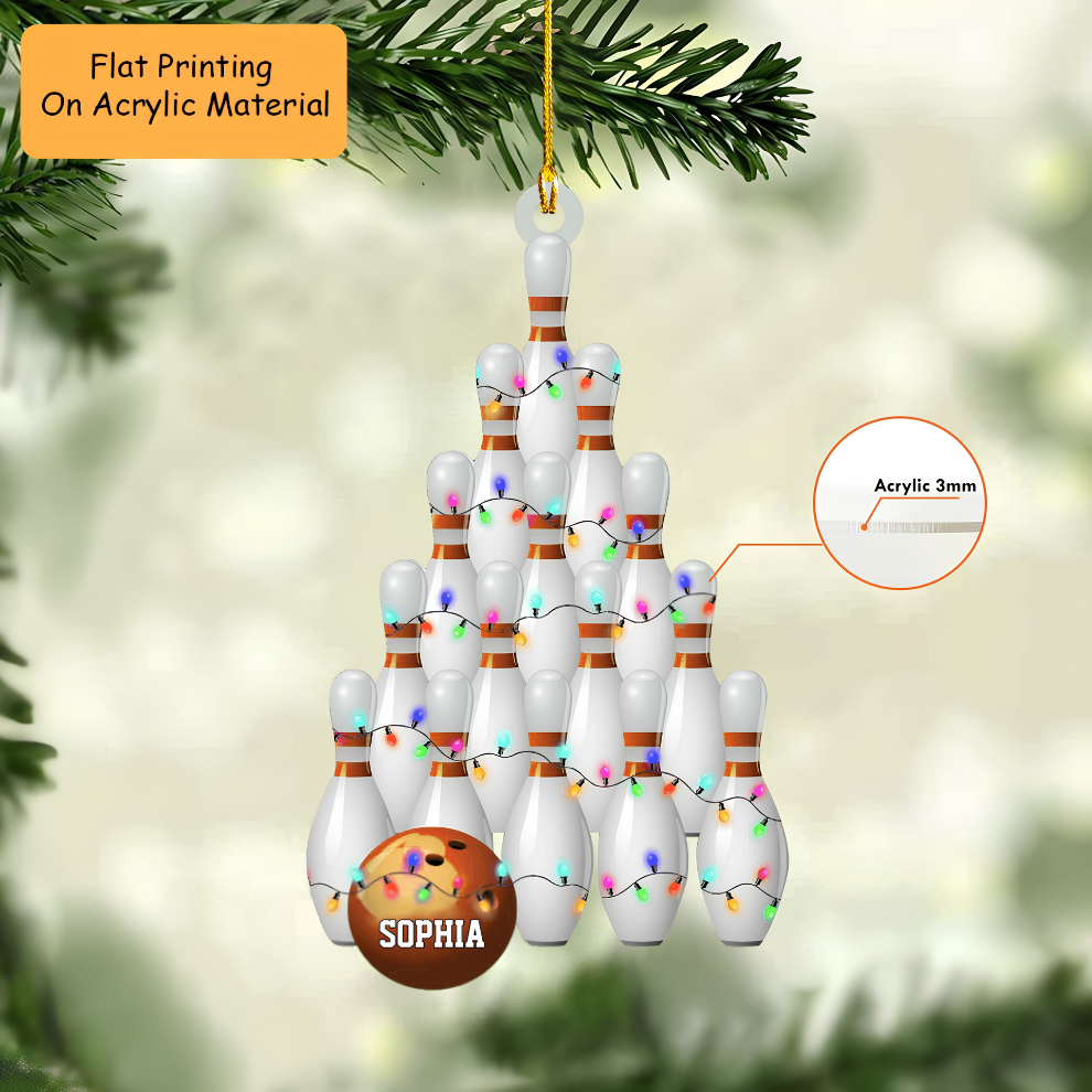 Personalized Bowling Ball Holding Pins Acrylic Ornament, Bowling Keychain, Car Ornament, Christmas Ornament Gifts