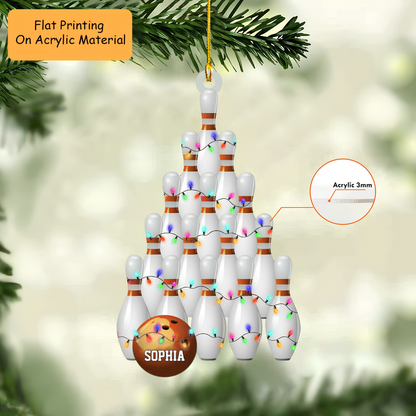 Personalized Bowling Ball Holding Pins Acrylic Ornament, Bowling Keychain, Car Ornament, Christmas Ornament Gifts