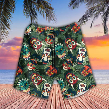 Native Aloha Hawaiian Shirts For Summer, Tradition Tribal Mask Tropical Leaves Pattern Hawaiian Set For Men Women, Gift For Friend, Team, Family - Amzanimalsgift