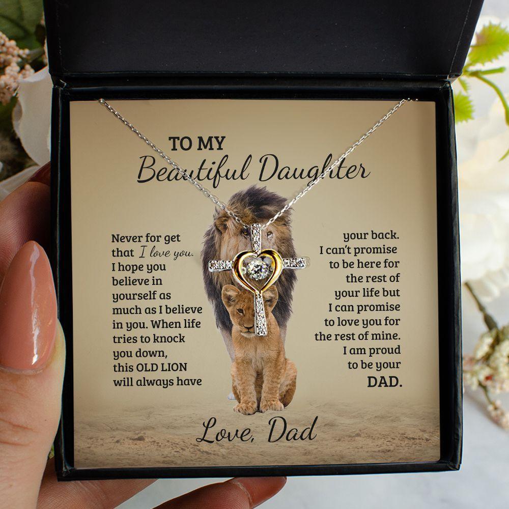 Necklace For Daughter - To My Beautiful Daughter Necklace, Lion Necklace, Old Lion Will Always Have Your Back Necklace, Personalized Necklace For Daughter. - Amzanimalsgift