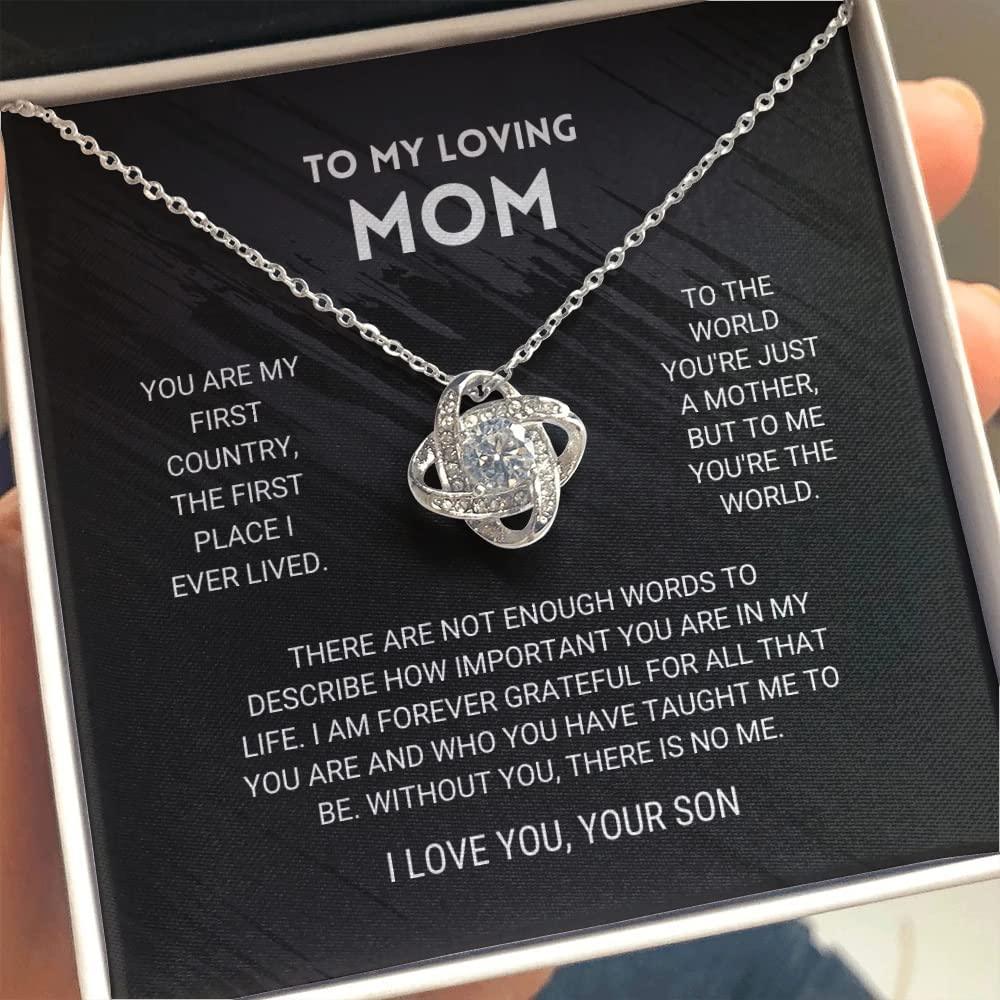 Necklace For Mom - Gift For Mom, To My Loving Mom Necklace You're The World - Necklace Gift from Son Love Knot Necklace - Best Gifts For Mom - Amzanimalsgift