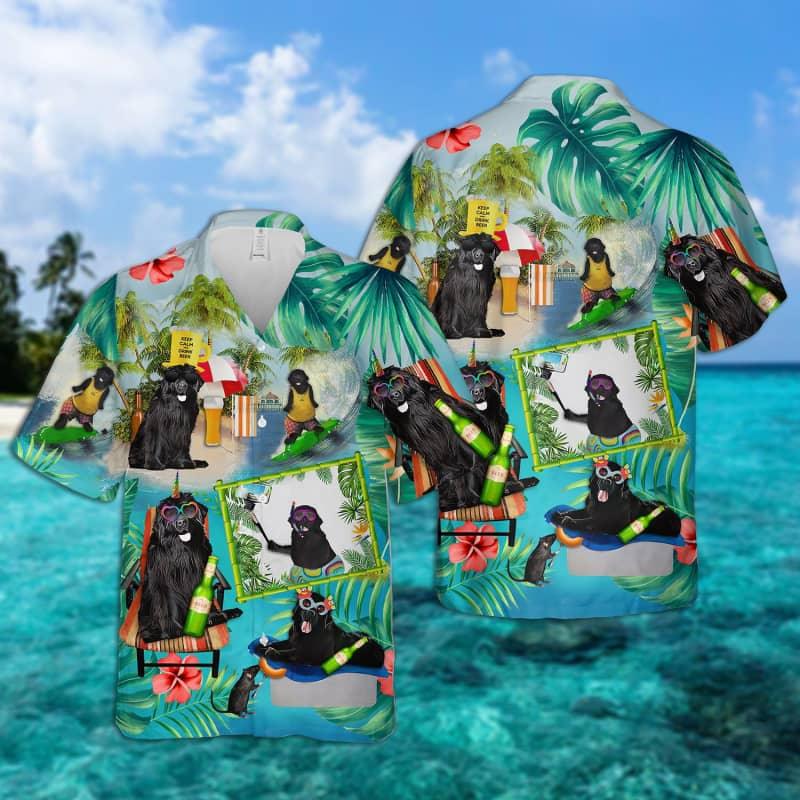 Newfoundland Dog Hawaiian Shirt, Dog Surfing On Beach Hawaiian Shirt For Men - Perfect Gift For Newfoundland Dog Lovers, Friend, Family - Amzanimalsgift