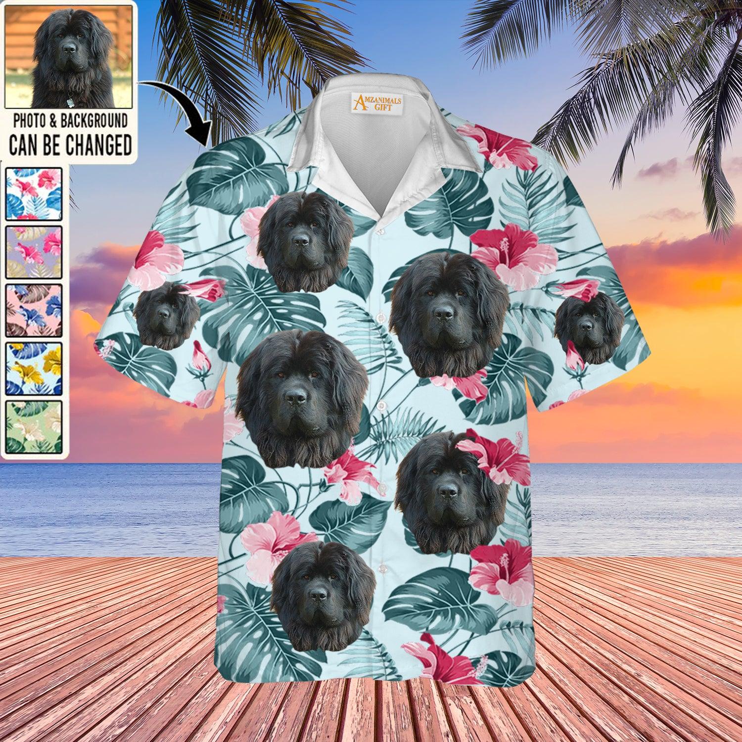 Newfoundland Face Custom Aloha Hawaii Shirt - Dog Custom Photo With Tropical Pattern Personalized Hawaiian Shirt - Perfect Gift For Dog Lovers, Friend, Family - Amzanimalsgift