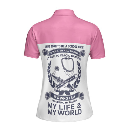 Nurses Women Polo Shirt, Pink Argyle Pattern Polo Shirt, I Was Born To Be A School Nurse Polo Shirt For Ladies - Gift For Women, Nurses - Amzanimalsgift