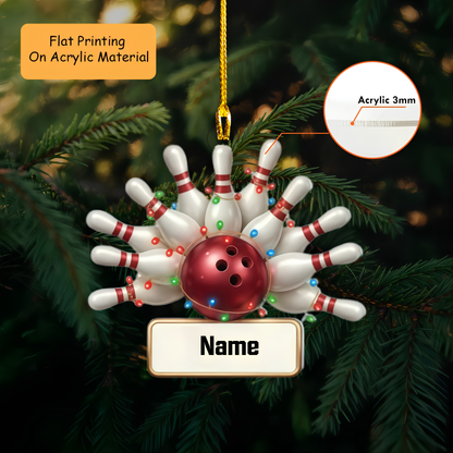 Personalized Bowling Ball and Pins Ornament, Christmas Gift for Bowler, Bowling KeyChains, Car Ornaments