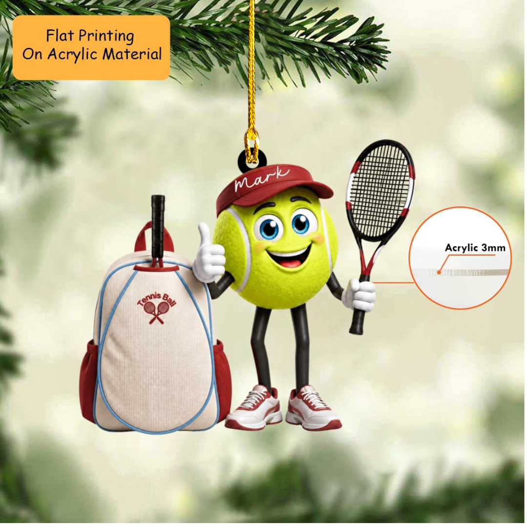 Personalized Christmas Tennis Ornament, Tennis Ball Player, Custom Ornament Christmas Gift, Keychain Tennis Christmas, Car Ornament Tennis Christmas
