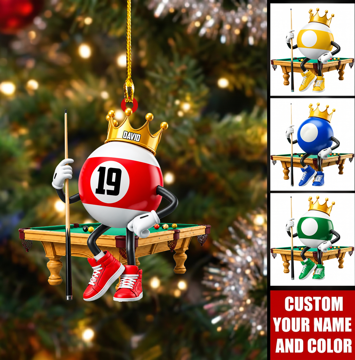 Personalized Billiards Christmas Ornament, King Pool Ball On Table Mascot, Custom Ornament Christmas Gift, Keychain Billiards, Car Ornament Billiards