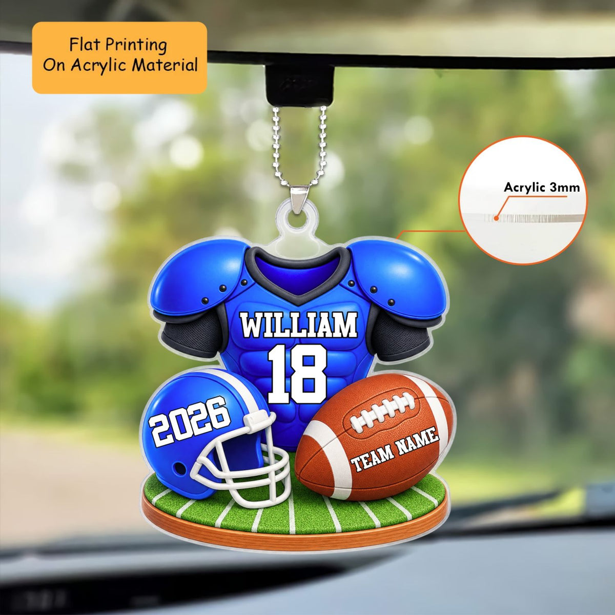 Personalized American Football Christmas Flat Printed Acrylic Ornament, Custom American Football Things, Custom Ornament Christmas Gift, Keychain American Football, Car Ornament American Football