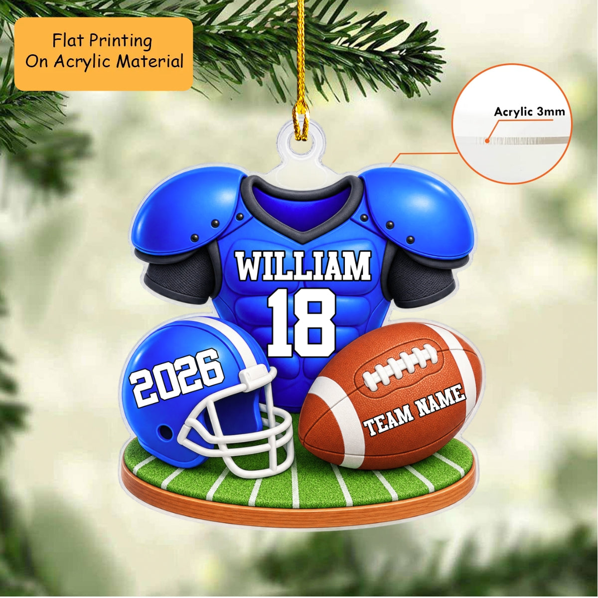 Personalized American Football Christmas Flat Printed Acrylic Ornament, Custom American Football Things, Custom Ornament Christmas Gift, Keychain American Football, Car Ornament American Football