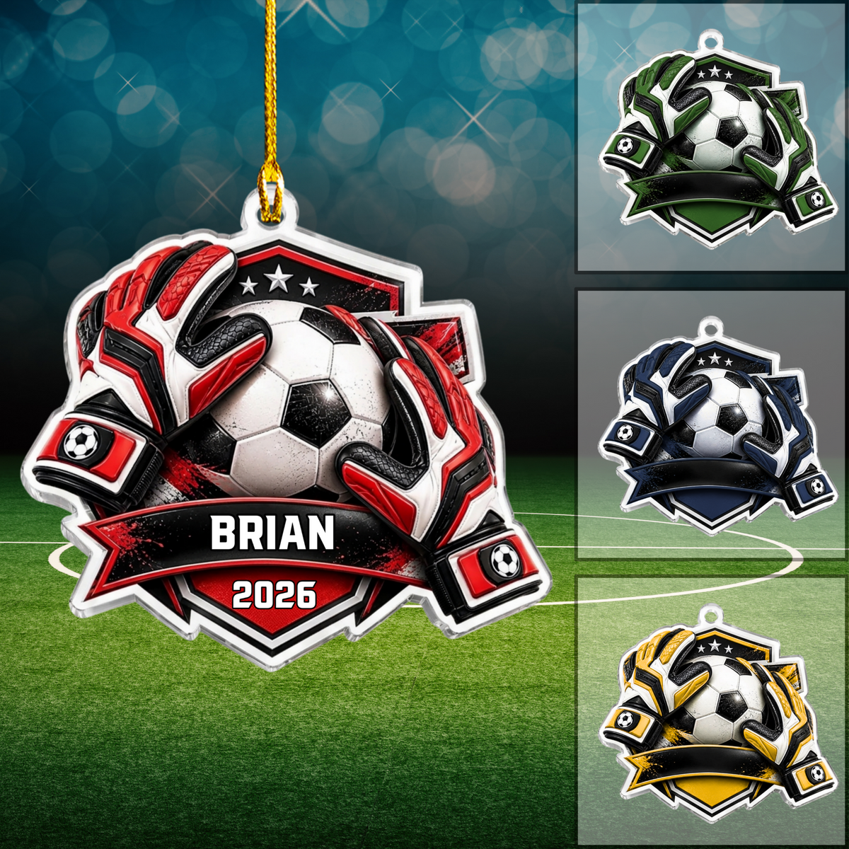 Personalized Soccer Christmas Flat Printed Acrylic Ornament, Soccer Ball And Gloves, Custom Ornament Christmas Gift, Keychain Soccer, Car Ornament Soccer