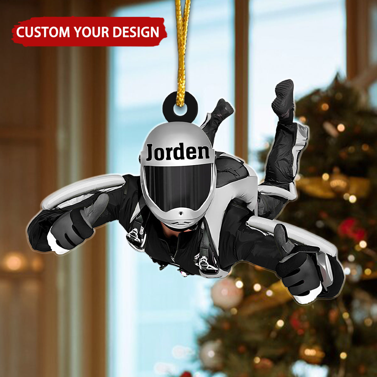 Personalized Skydiving Male Man Moment Flat Acrylic Ornament, Meaningful Ornament Gifts For Skydiving Extreme Sports Lover