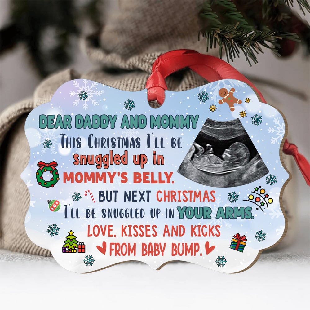 Pregnancy Announcement Christmas Aluminum Ornaments With Customized Sonogram Photo, Christmas Gift For Mom to be, Dad to be