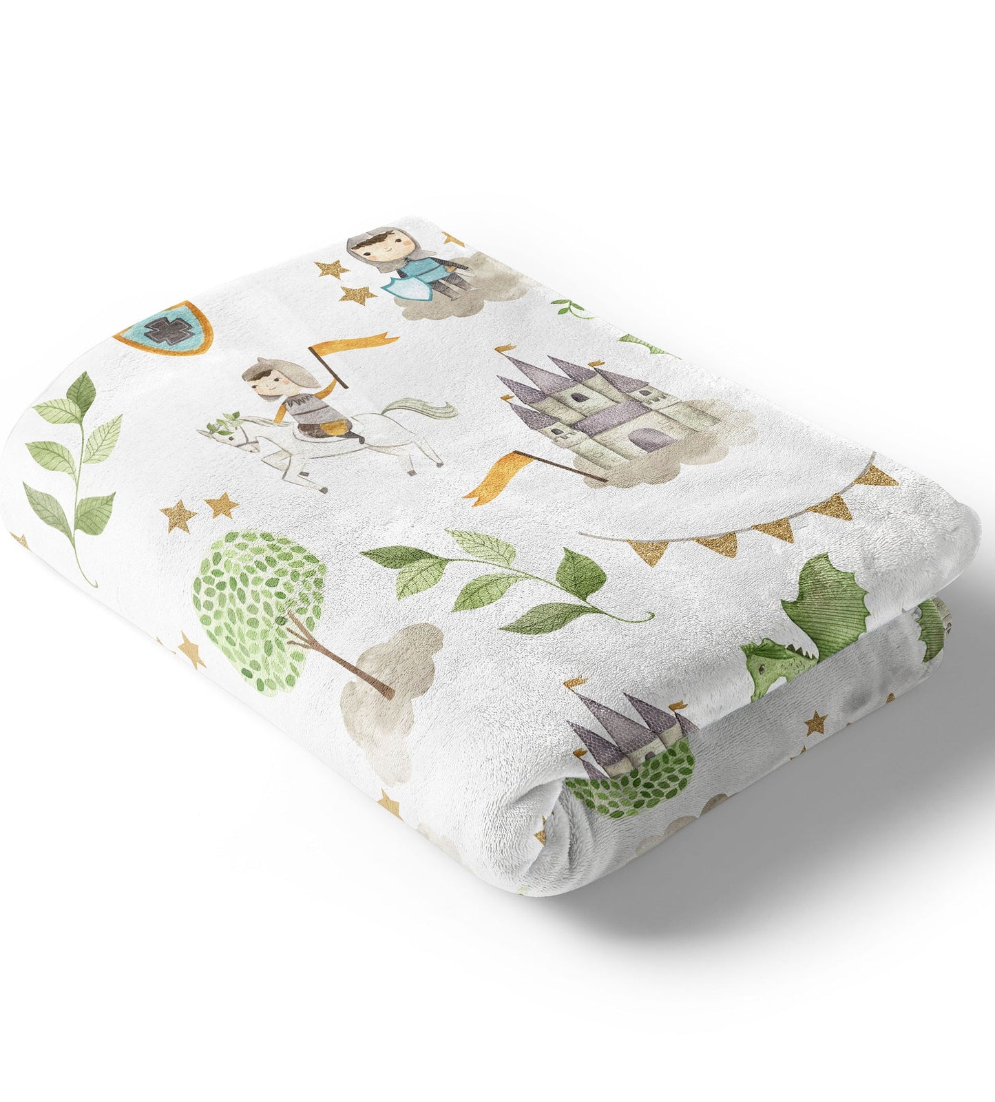 Knight Dragon And Castle Baby Kids Blanket With Customized Name For Baby Boy Nursery, Son, Grandson