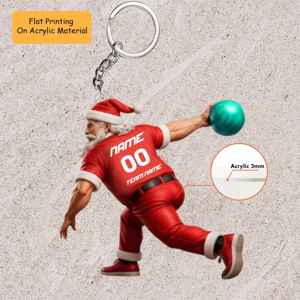 Personalized Santa Bowling Ornament, Bowling Christmas Keychain, Car Ornament, Christmas Ornament Gifts