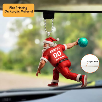 Personalized Santa Bowling Ornament, Bowling Christmas Keychain, Car Ornament, Christmas Ornament Gifts