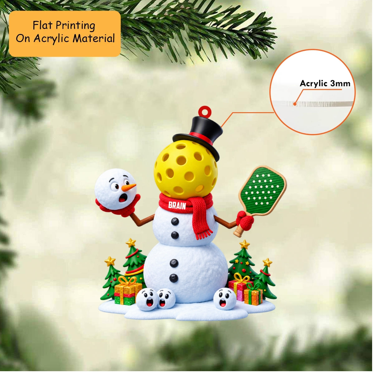 Personalized Pickleball Player Christmas Ornament, Headless Snowman Holding Paddle, Custom Ornament Christmas Gift, Keychain Pickleball, Car Ornament Pickleball