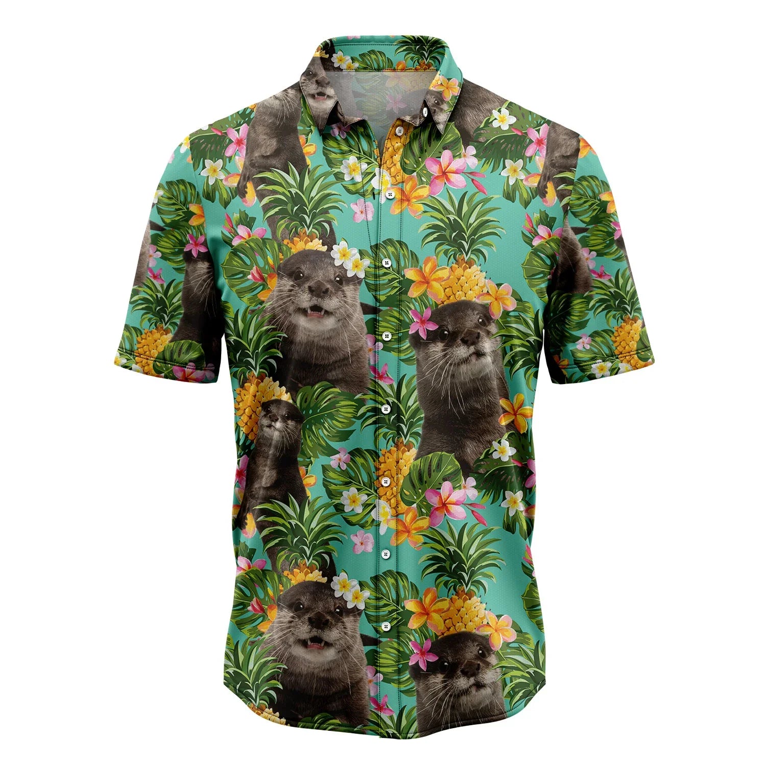 Otter Hawaiian Shirt, Tropical Pineapple Otter Aloha Shirt For Men Women - Perfect Gift For Husband, Boyfriend, Friend, Family, Wife - Amzanimalsgift