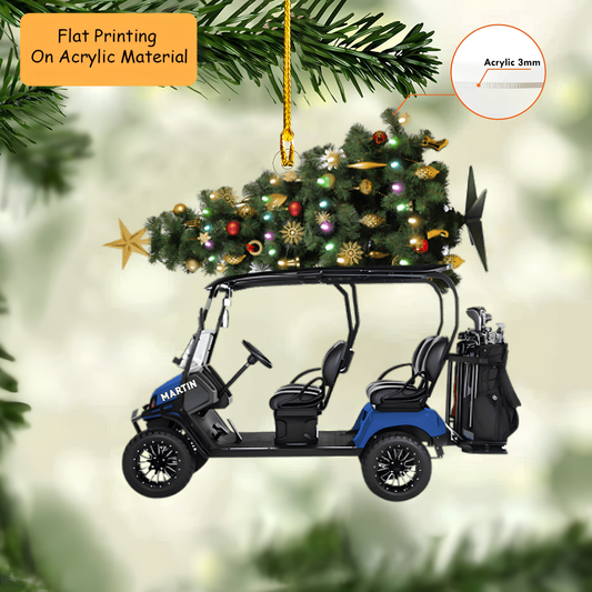 Personalized Riding Golf Christmas  Acrylic Ornament, Golf Cart Christmas Keychain, Car Ornament, Christmas Ornament Gifts