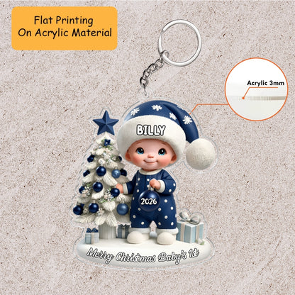 Personalized Baby Christmas Flat Printed Acrylic Ornament, Merry Christmas Baby Boy 1st, Custom Ornament Christmas Gift, Keychain Baby, Car Ornament Baby