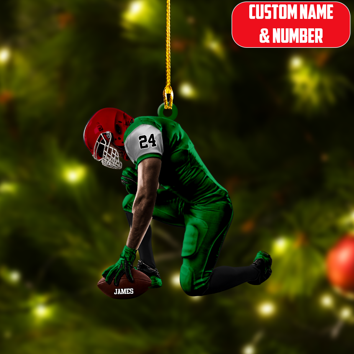 Personalized American Football Christmas Ornament, Kneeling Player Holding Custom Ball, Custom Ornament Christmas Gift, Keychain Football, Car Ornament Football