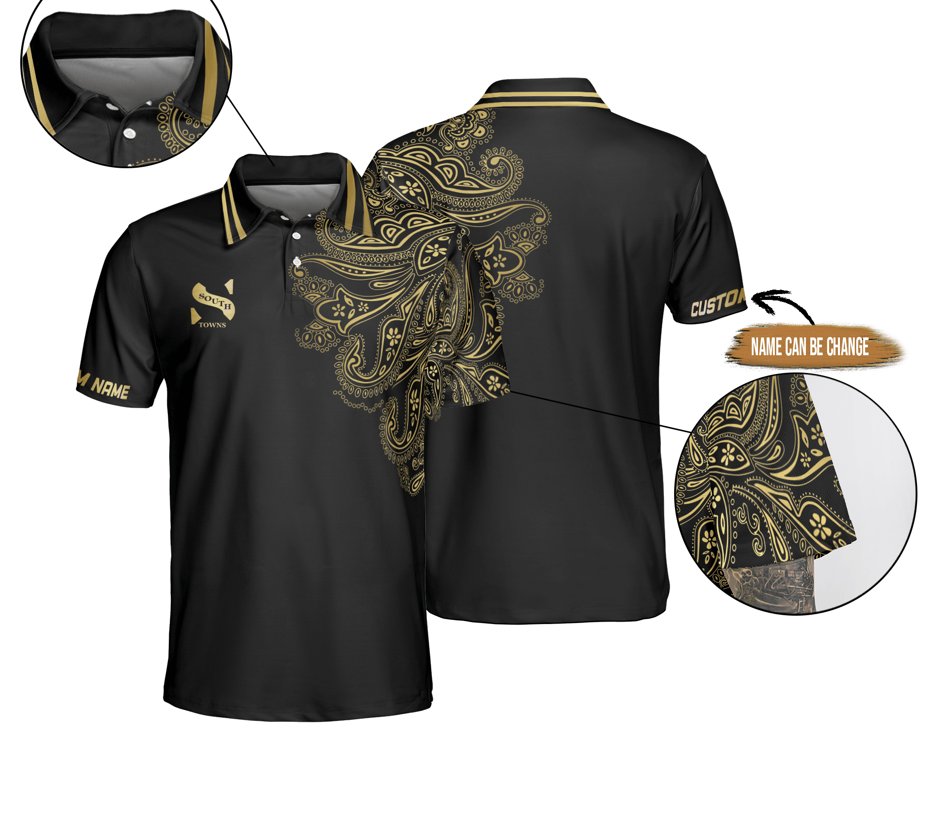 Paisley Men Polo Shirt Custom Name - Paisley Black & Gold Pattern, South Towns Personalized Men Polo Shirt - Gift For Friend, Family - Amzanimalsgift