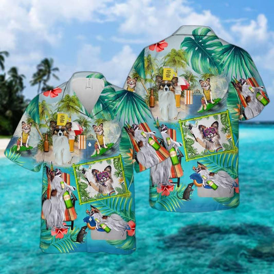 Papillon Dog Hawaiian Shirt, Papillon Surfing, Tropical Summer Aloha Shirt For Men - Perfect Gift For Papillon Dog Lovers, Friend, Family - Amzanimalsgift