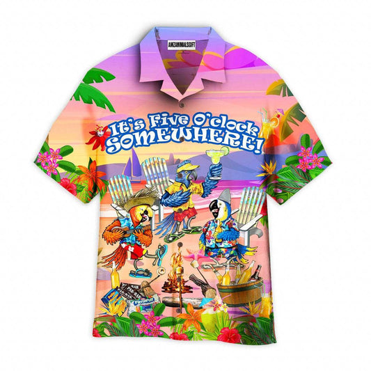 Parrot Aloha Hawaiian Shirt, BBQ Party Hawaiian Shirt, It’s Five O’clock Somewhere Parrots Hawaiian Shirt For Men & Women, Parrot Lover - Amzanimalsgift