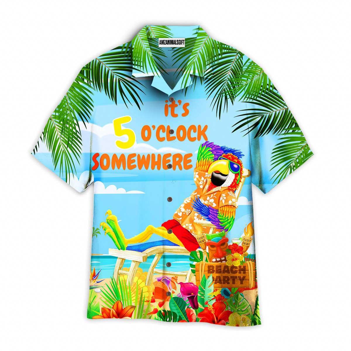 Parrot Aloha Hawaiian Shirt, Beach Party Hawaiian Shirt, It’s Five O’clock Somewhere Parrots Hawaiian Shirt For Men & Women, Parrot Lover - Amzanimalsgift