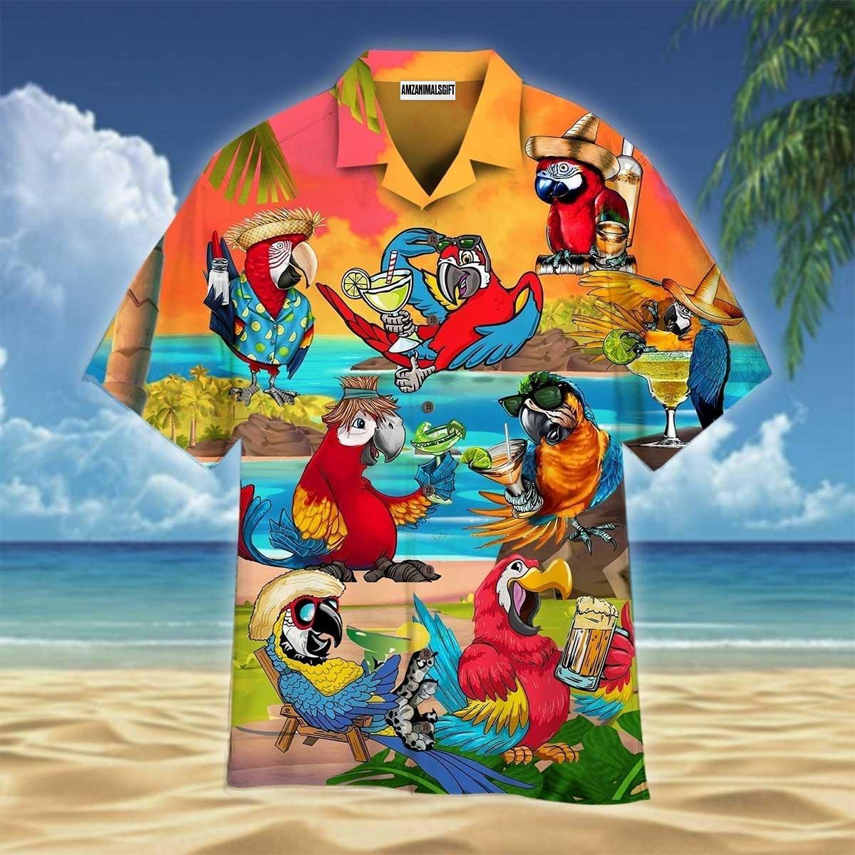 Parrot Aloha Hawaiian Shirt, Beer And Cocktail Hawaiian Shirt, Parrot In Beach Hawaiian Shirt For Men & Women, Parrot Lover - Amzanimalsgift