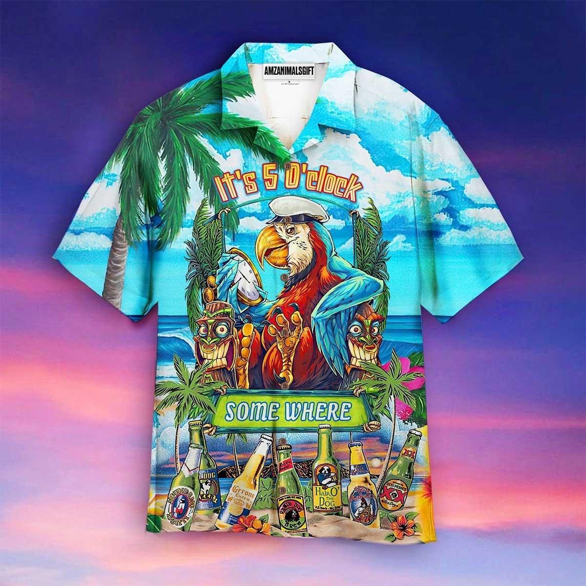 Parrot Aloha Hawaiian Shirt, Beer Hawaiian Shirt, Captain Parrot It’s 5 O’clock Somewhere Hawaiian Shirt For Men & Women, Parrot Lover - Amzanimalsgift