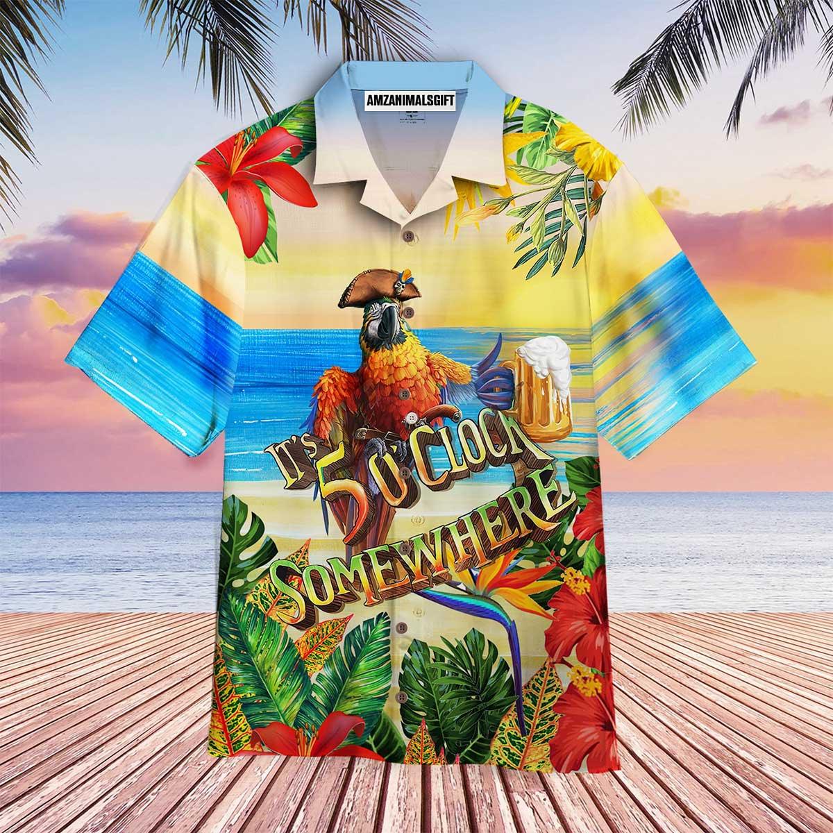 Parrot Aloha Hawaiian Shirt - Beer Hawaiian Shirt, Pirate Parrot It’s Always 5 O’clock Somewhere Hawaiian Shirt For Men & Women, Parrot Lover - Amzanimalsgift