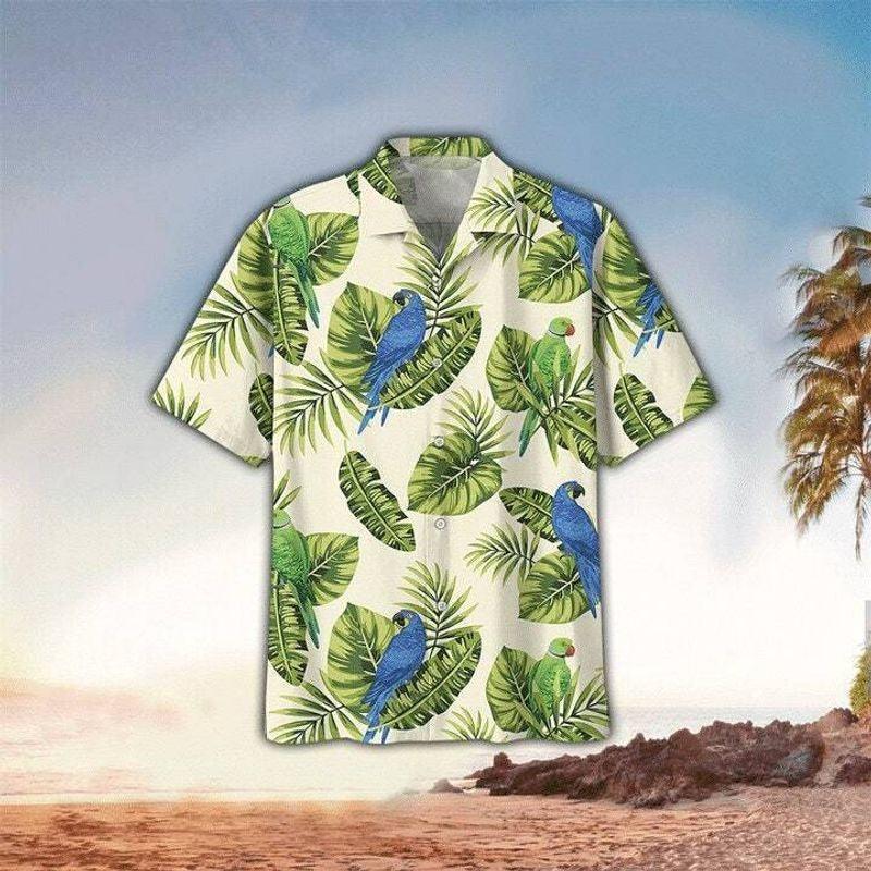 Parrot Aloha Hawaiian Shirt - Blue Parrot Hawaiian Shirt, Tropical Leaves Backgruoud Hawaiian Shirt For Men & Women, Parrot Lover - Amzanimalsgift