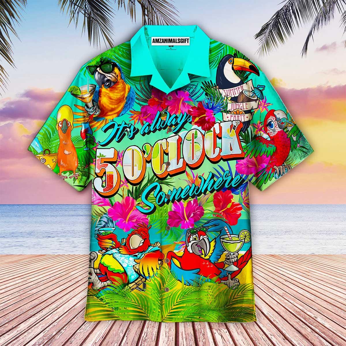 Parrot Aloha Hawaiian Shirt - Cocktail Hawaiian Shirt, Parrots It’s Five Oclock Somewhere Cocktails Hawaiian Shirt For Men & Women, Parrot Lover - Amzanimalsgift