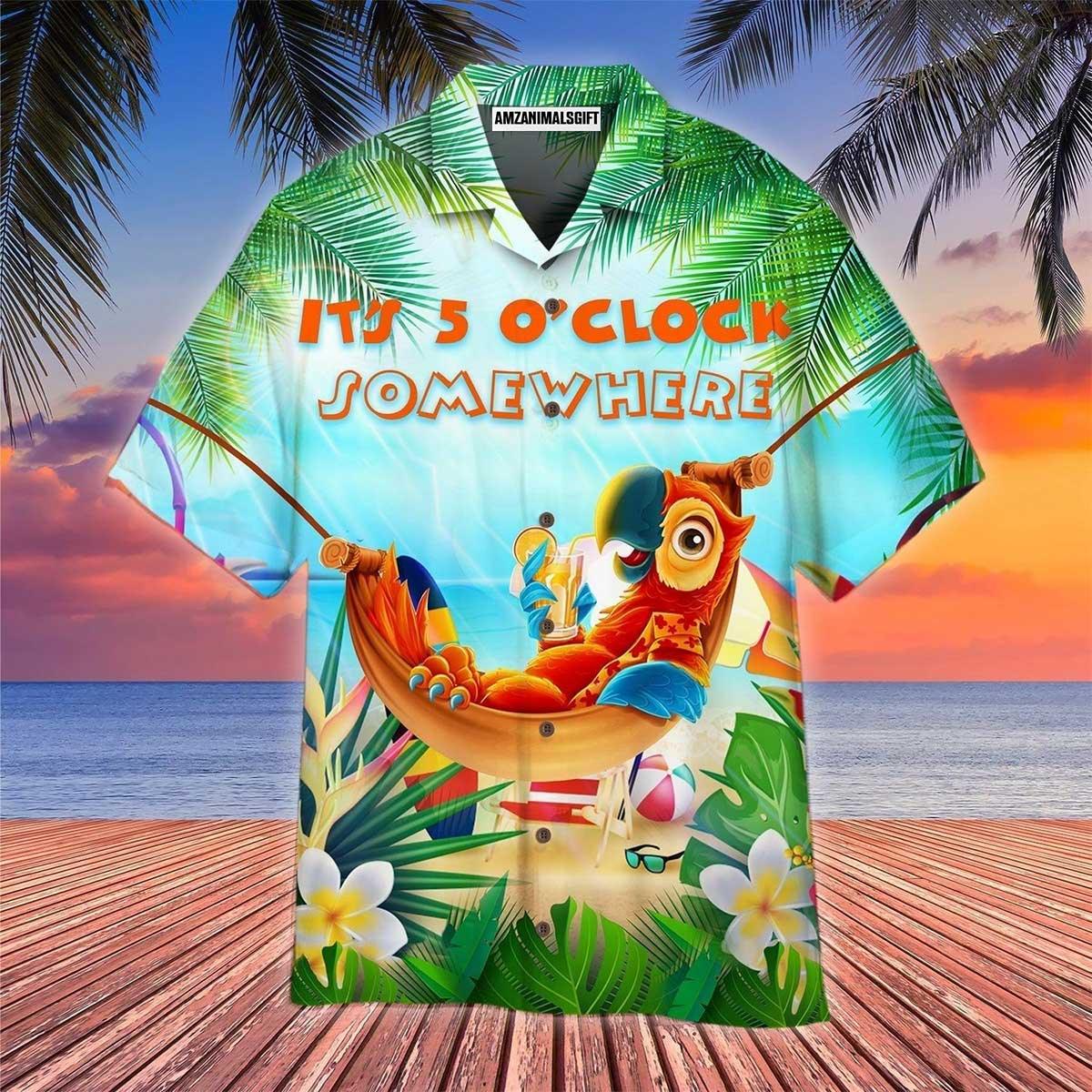 Parrot Aloha Hawaiian Shirt - Cocktail Hawaiian Shirt, Pirate Parrot It’s Always 5 O’clock Somewhere Hawaiian Shirt For Men & Women, Parrot Lover - Amzanimalsgift