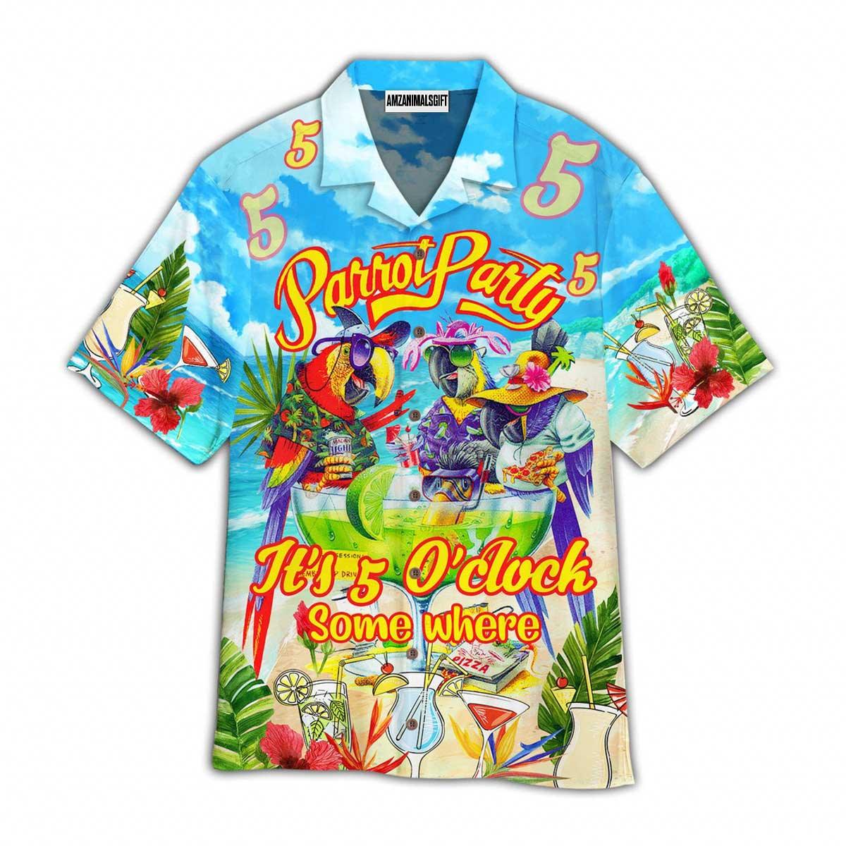 Parrot Aloha Hawaiian Shirt, Cocktail Hawaiian Shirt, Tropical Parrot It’s Five O’clock Somewhere Parrots Hawaiian Shirt For Men & Women, Parrot Lover - Amzanimalsgift