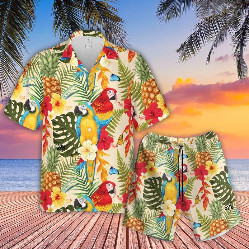 Parrot Aloha Hawaiian Shirt - Coloful Parrot Pattern Hawaiian Shirt, Tropical Plant Pattern Hawaiian Shirt For Men & Women, Parrot Lover - Amzanimalsgift