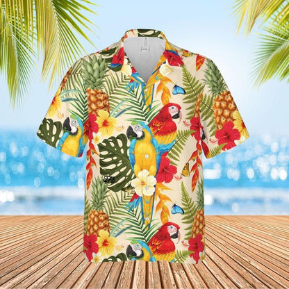 Parrot Aloha Hawaiian Shirt - Coloful Parrot Pattern Hawaiian Shirt, Tropical Plant Pattern Hawaiian Shirt For Men & Women, Parrot Lover - Amzanimalsgift