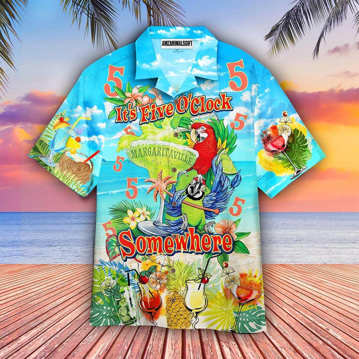 Parrot Aloha Hawaiian Shirt, Fruit Juice Hawaiian Shirt, Parrot It’s 5 O’clock Somewhere Hawaiian Shirt For Men & Women, Parrot Lover - Amzanimalsgift