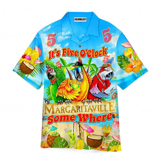 Parrot Aloha Hawaiian Shirt, Margaritaville Hawaiian Shirt, Tropical Parrot It’s Five O’clock Somewhere Parrots Hawaiian Shirt For Men & Women - Amzanimalsgift