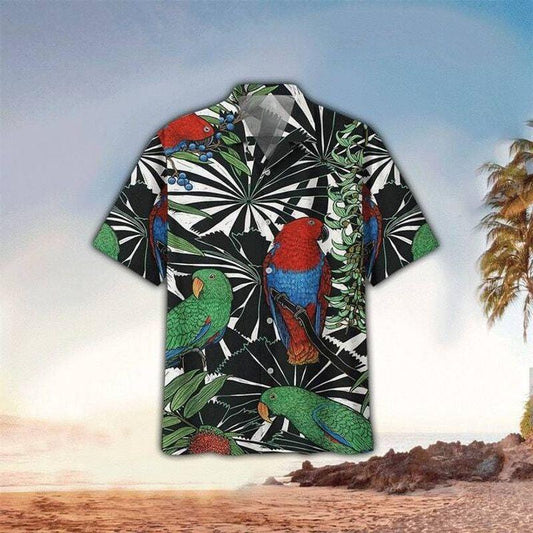 Parrot Aloha Hawaiian Shirt - Red Blue Green Parrot Hawaiian Shirt, Black & White Tropical Hawaiian Shirt For Men & Women, Parrot Lover - Amzanimalsgift