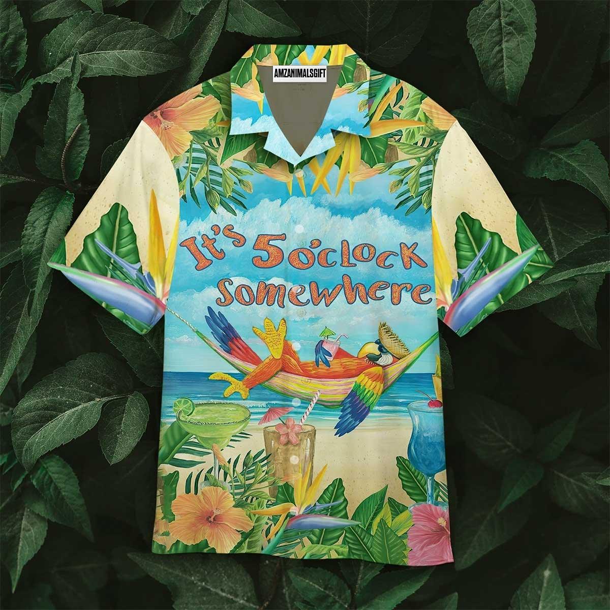 Parrot Aloha Hawaiian Shirt, Tropical Cocktail Hawaiian Shirt, It’s 5 O’clock Somewhere Hawaiian Shirt For Men & Women, Parrot Lover - Amzanimalsgift