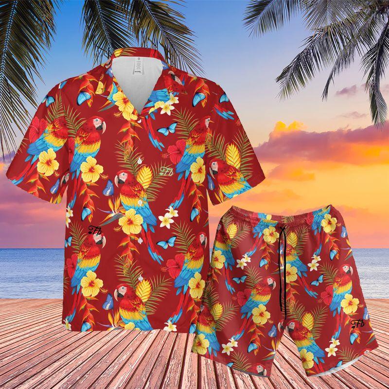Parrot Aloha Hawaiian Shirts For Summer - Colorful Leaves Pattern Hawaiian Set Holiday Outfits For Men Women - Gift For Friend, Family, Parrot Lovers - Amzanimalsgift