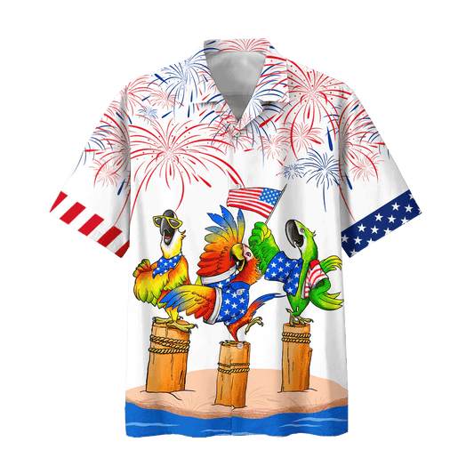 Parrot Aloha Hawaiian Shirts For Summer, Funny Independence Day USA Freedom Aloha Hawaiian Shirt For Men Women, Fourth Of July Gift For Parrot Lovers - Amzanimalsgift