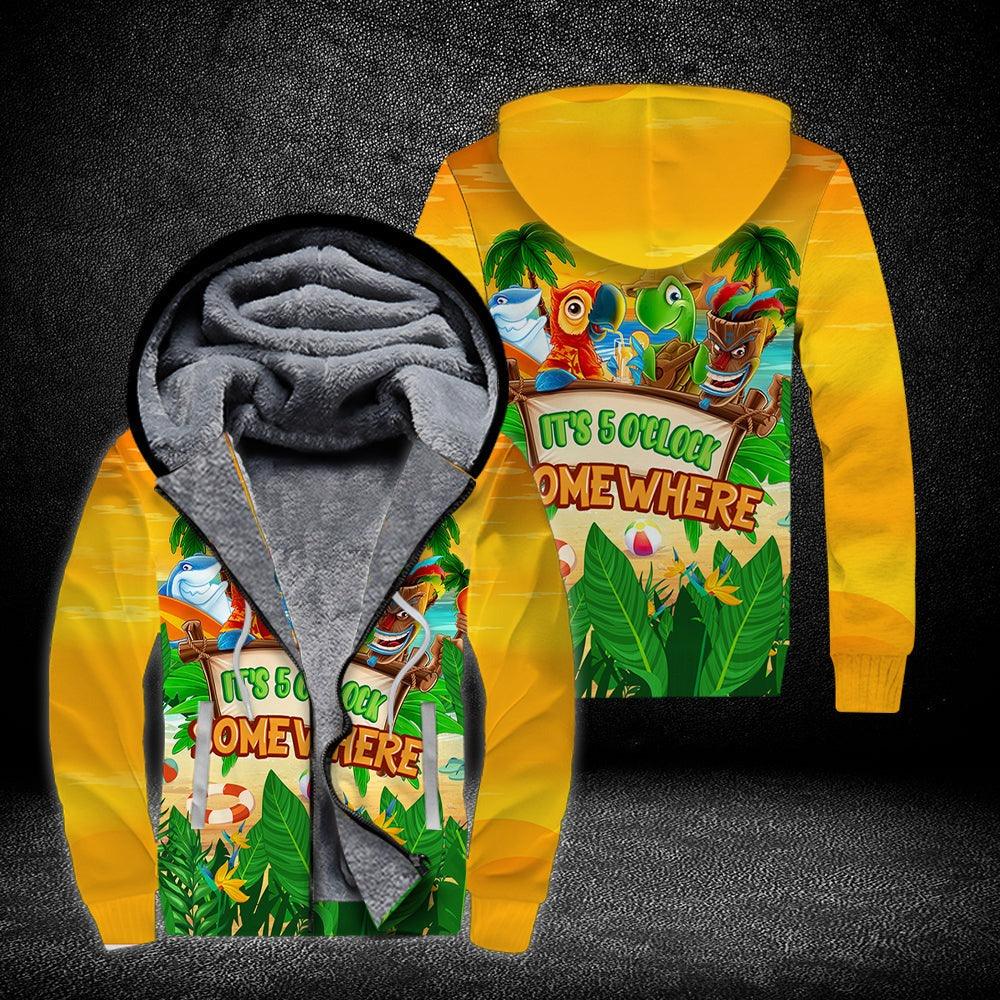 Parrot Alola Fleece Zip Hoodie, Shark & Sea Turtle Hoodie, Parrot It’s Five O’clock Somewhere Parrots Fleece Zip Hoodie For Men & Women, Parrot Lover - Amzanimalsgift
